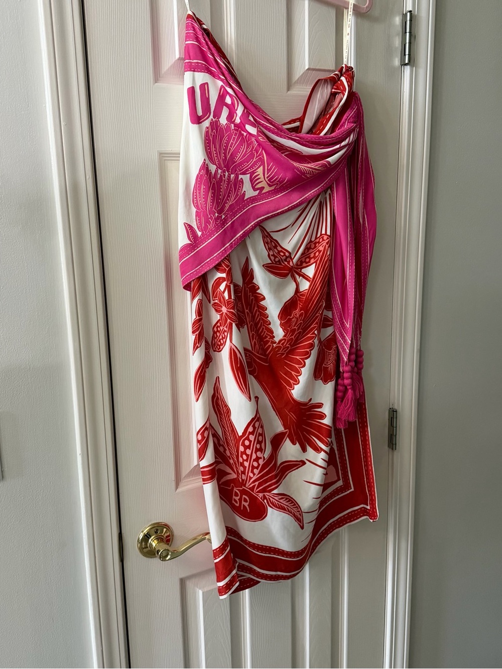 NWT Farm Rio Tropical Dream Pink Red Sarong Faux Wrap Midi Skirt XL